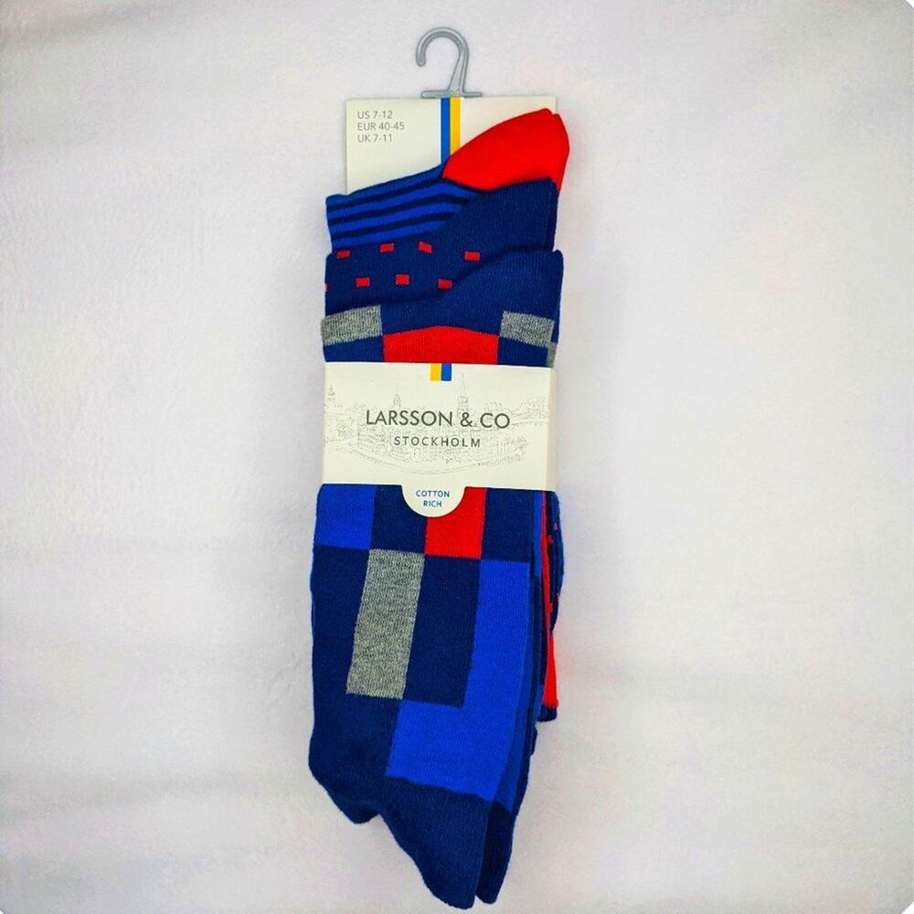 Larsson & Co Men's Crew Socks Abstract Print 7-12 Multipack